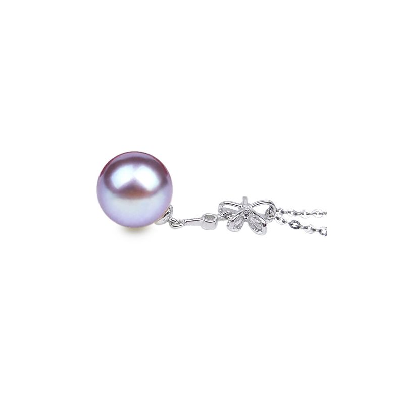 Pendentif fleur or blanc -  Perle eau douce blanche en suspension - 7