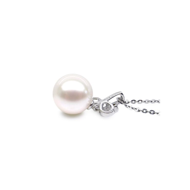 Pendentif brindille or blanc diamant clos - Perle blanche de culture - 2