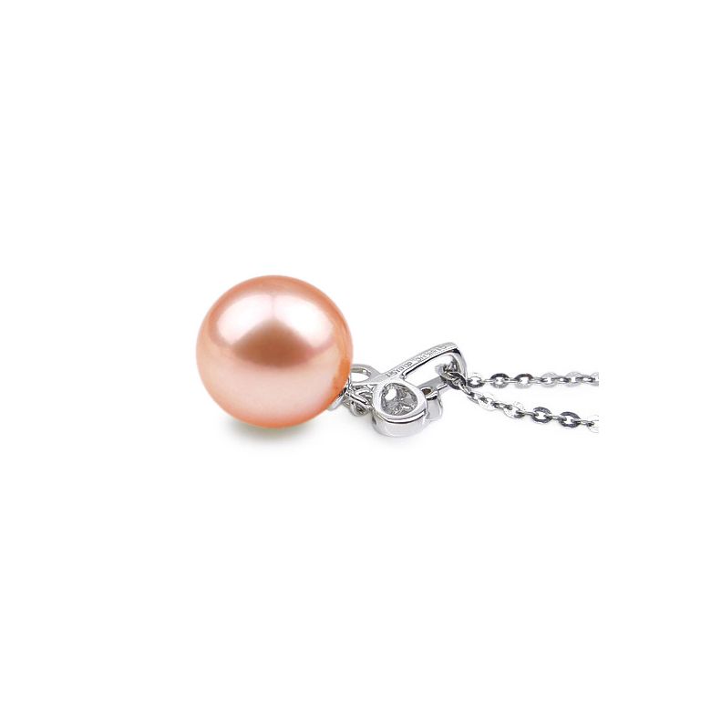 Pendentif brindille or blanc diamant clos - Perle blanche de culture - 4