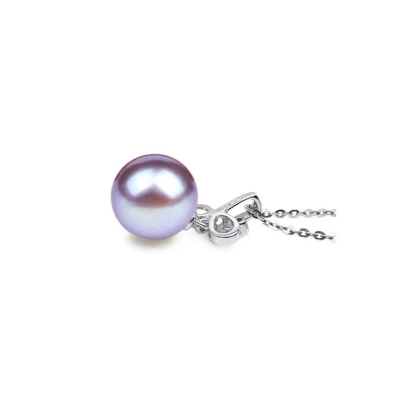 Pendentif brindille or blanc diamant clos - Perle blanche de culture - 6