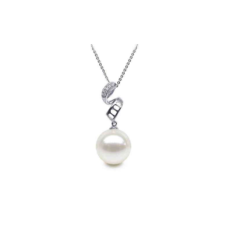 Pendentif tortillon serpentin - Or blanc, diamants - Perle blanche - 1