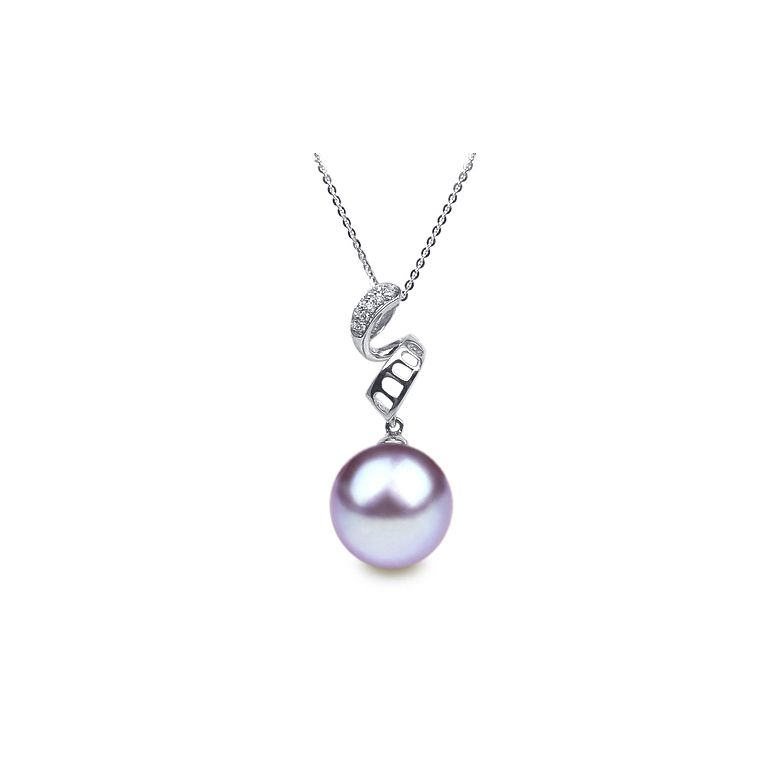Pendentif tortillon serpentin - Or blanc, diamants - Perle blanche - 7