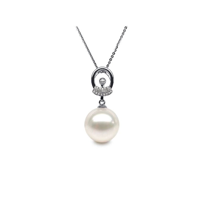Pendentif hublot - Or blanc et perle de culture - Diamants - 2