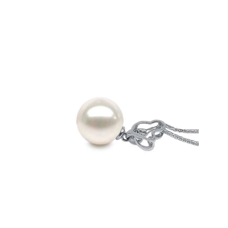 Pendentif jeune pousse printanière - Or blanc et perle - 7 diamants - 4