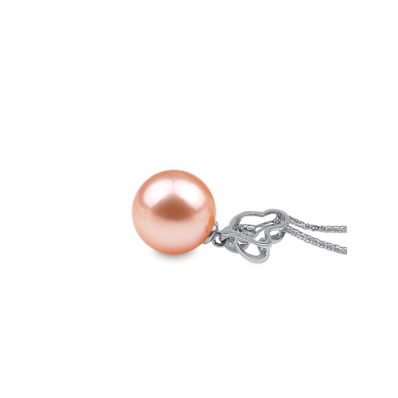 Pendentif jeune pousse printanière - Or blanc et perle - 7 diamants - 8