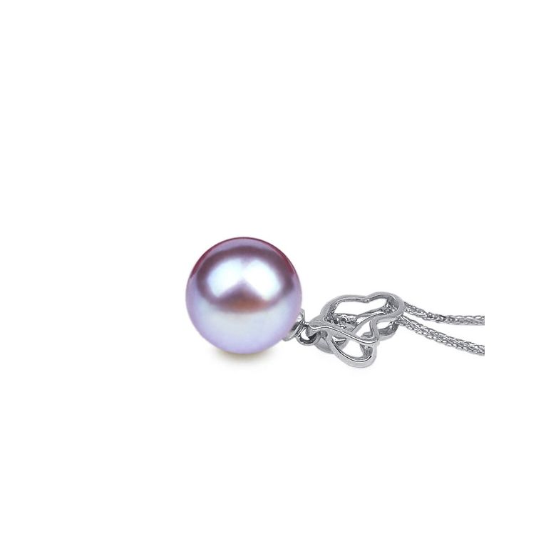 Pendentif jeune pousse printanière - Or blanc et perle - 7 diamants - 10