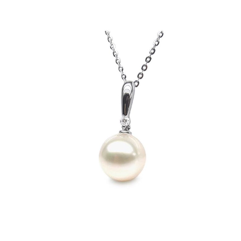 Pendentif Hainan - Tige or blanc, diamant demi clos - Perle blanche - 4