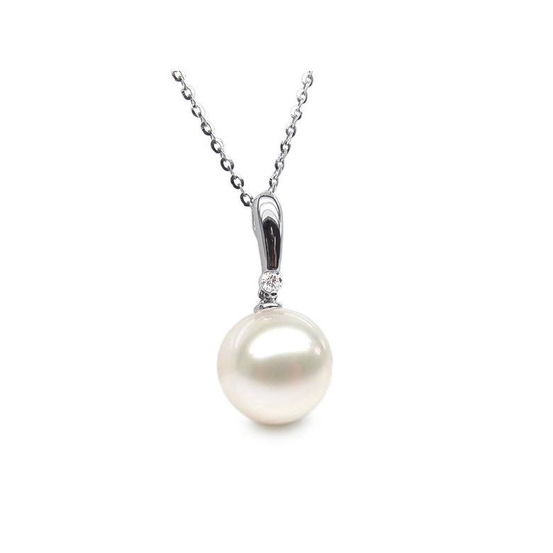 Pendentif Hainan - Tige or blanc, diamant demi clos - Perle blanche - 1
