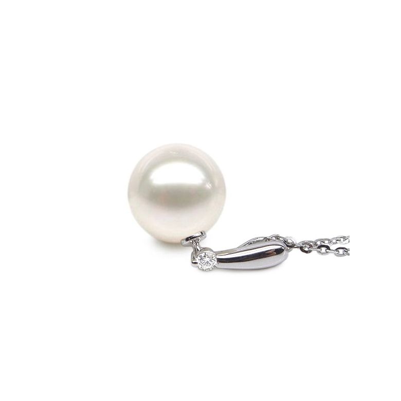 Pendentif Hainan - Tige or blanc, diamant demi clos - Perle blanche - 6