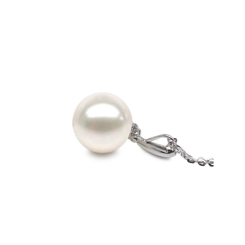 Pendentif Hainan - Tige or blanc, diamant demi clos - Perle blanche - 3