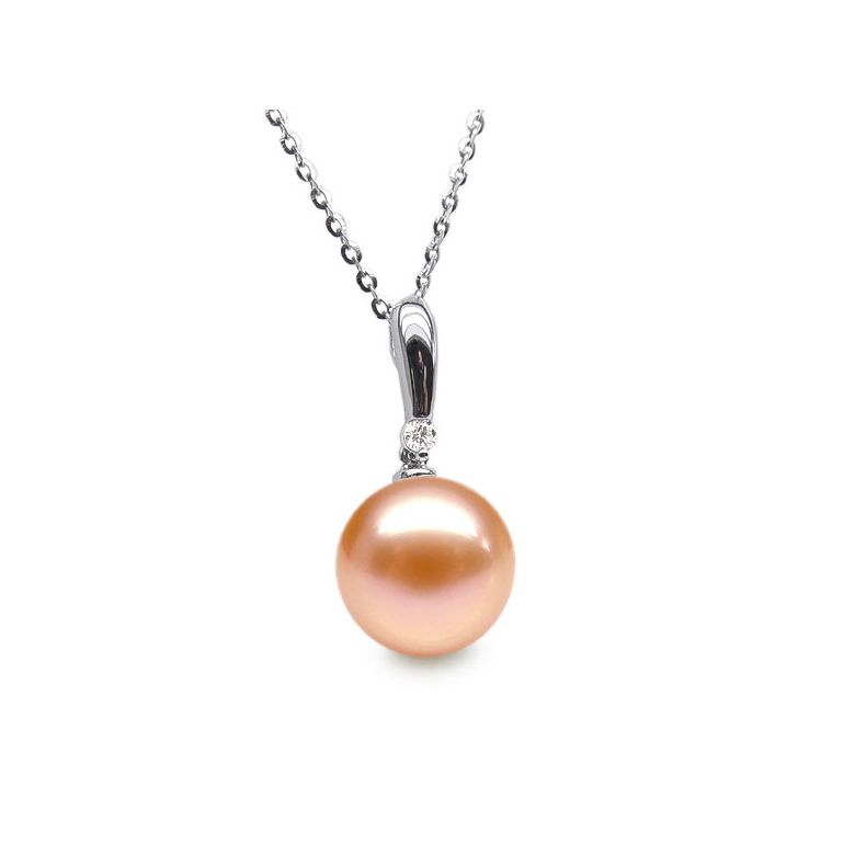 Pendentif Hainan - Tige or blanc, diamant demi clos - Perle blanche - 8
