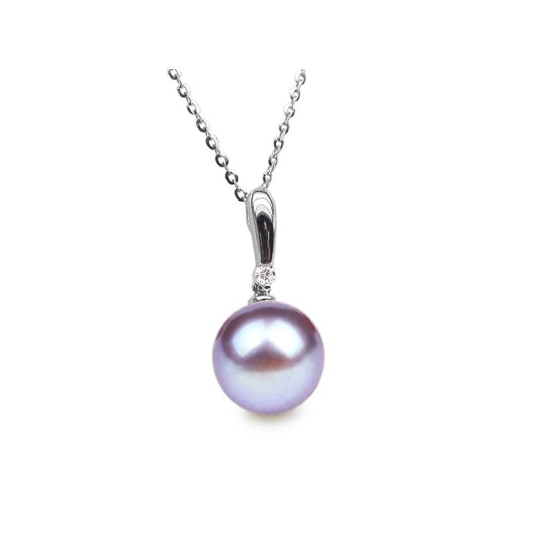 Pendentif Hainan - Tige or blanc, diamant demi clos - Perle blanche - 10
