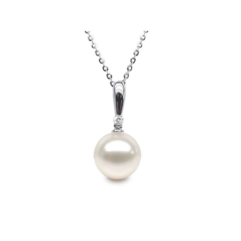 Pendentif Hainan - Tige or blanc, diamant demi clos - Perle blanche - 2