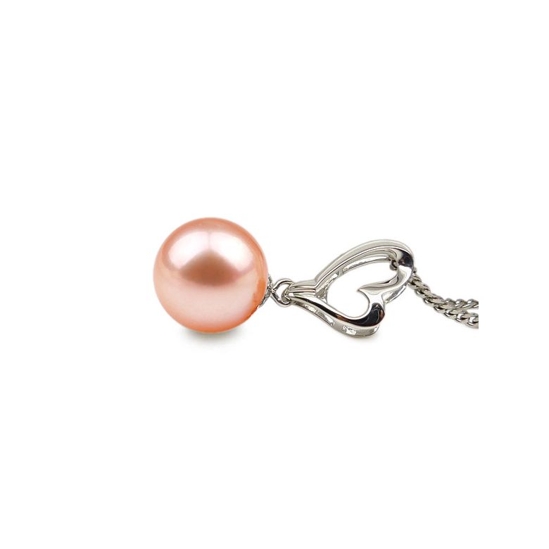 Pendentif cœur de Cupidon or blanc - Perle d'eau douce blanche - 5
