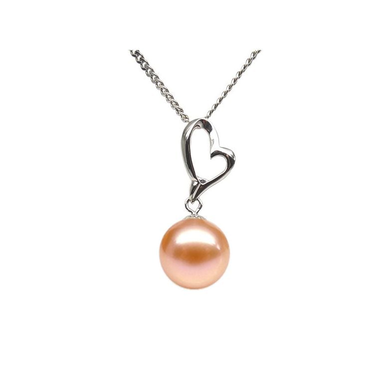 Pendentif cœur de Cupidon or blanc - Perle d'eau douce blanche - 6