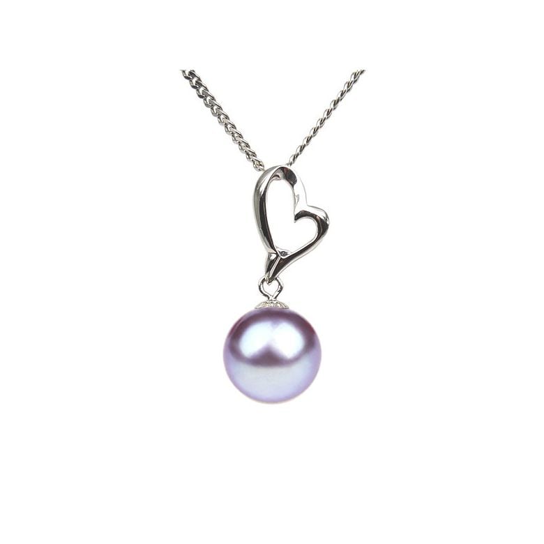 Pendentif cœur de Cupidon or blanc - Perle d'eau douce blanche - 8