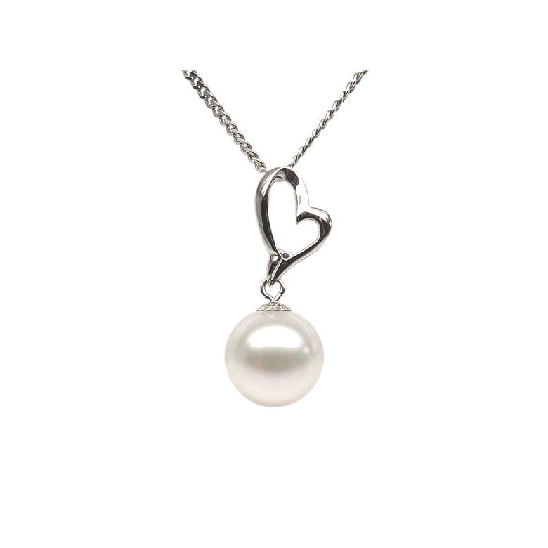 Pendentif cœur de Cupidon or blanc - Perle d'eau douce blanche - 1