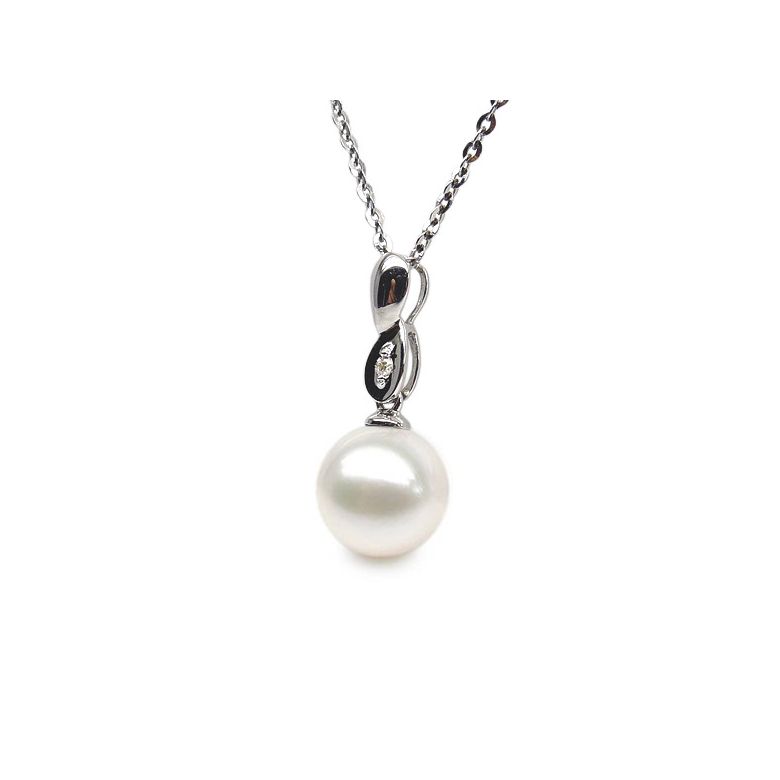 Pendentif bélière or blanc entortilée - Perle chinoise et diamant - 2