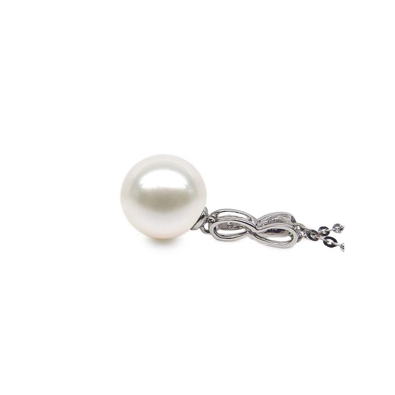 Pendentif bélière or blanc entortilée - Perle chinoise et diamant - 5