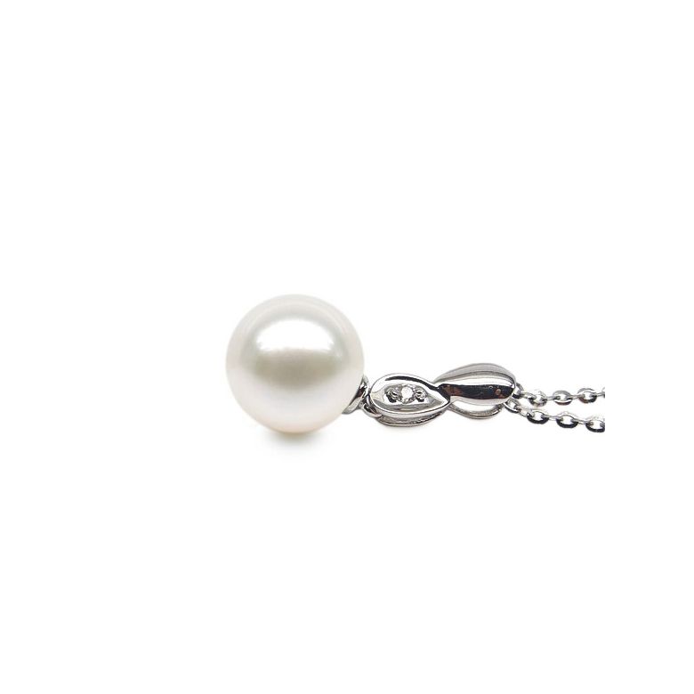 Pendentif bélière or blanc entortilée - Perle chinoise et diamant - 4