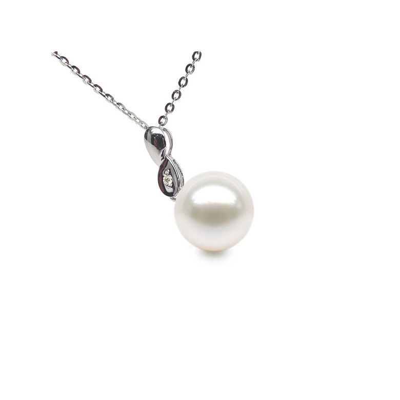 Pendentif bélière or blanc entortilée - Perle chinoise et diamant - 3