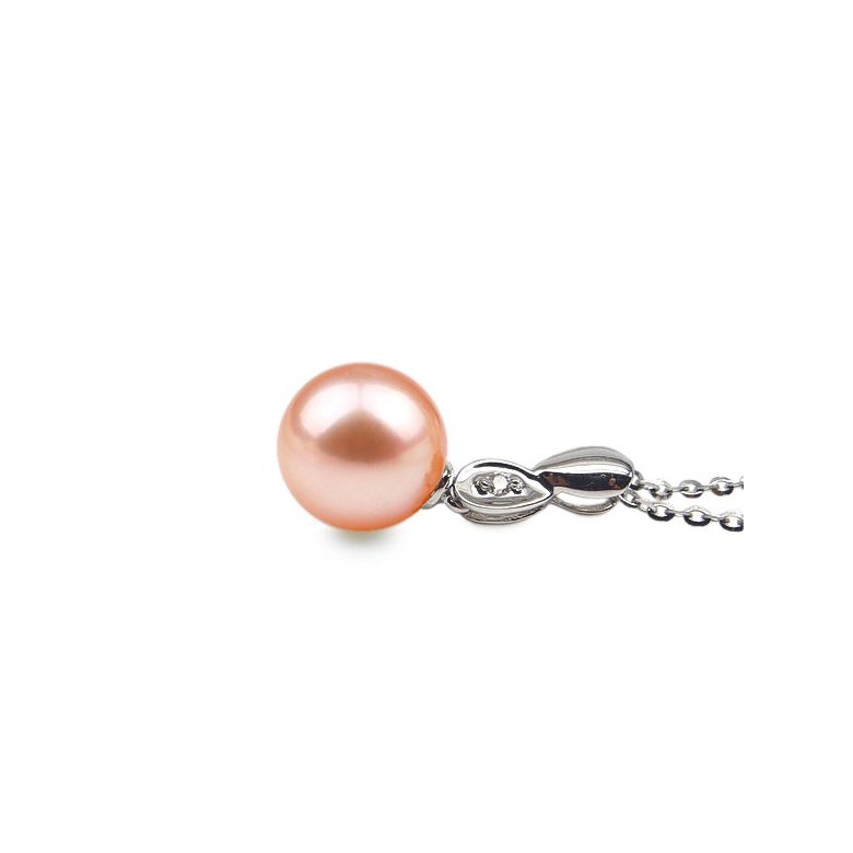 Pendentif bélière or blanc entortilée - Perle chinoise et diamant - 6