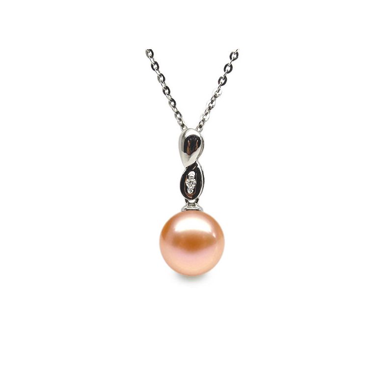 Pendentif bélière or blanc entortilée - Perle chinoise et diamant - 7