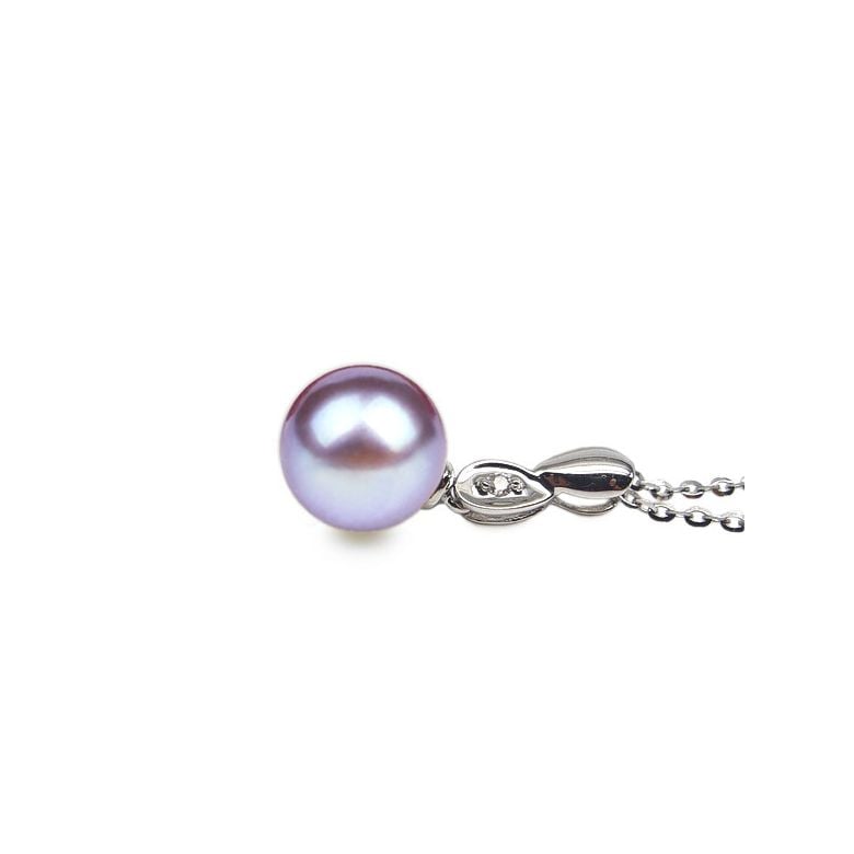 Pendentif bélière or blanc entortilée - Perle chinoise et diamant - 8