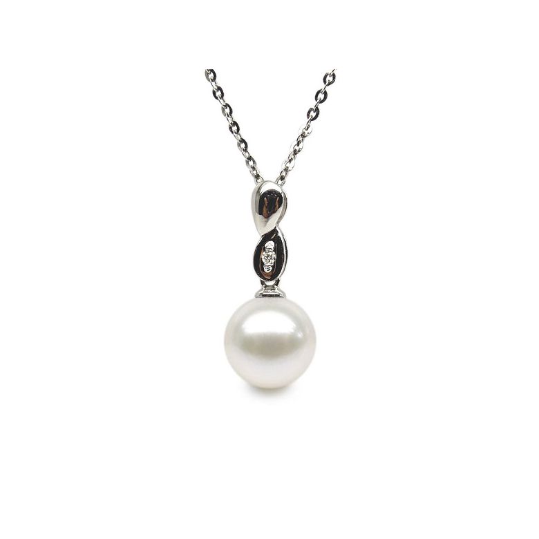 Pendentif bélière or blanc entortilée - Perle chinoise et diamant - 1