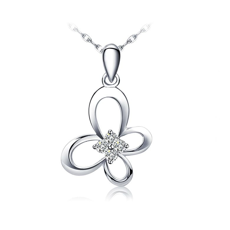 Pendentif Papillon d'or - Or blanc 18 carats - Diamants 0.08ct - 1