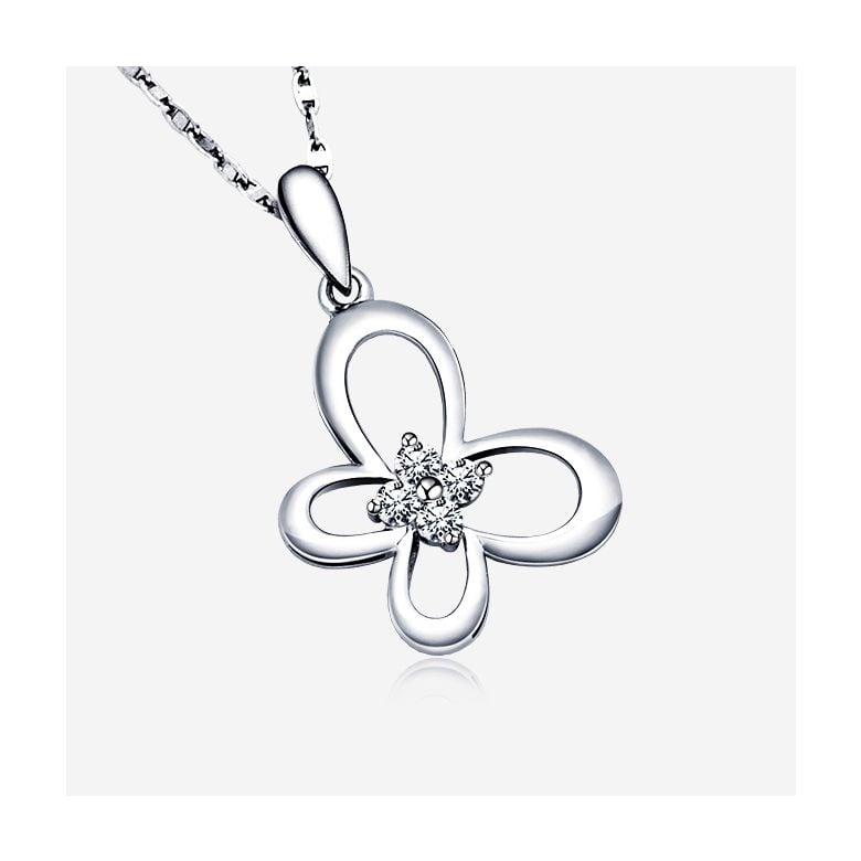 Pendentif Papillon d'or - Or blanc 18 carats - Diamants 0.08ct - 3