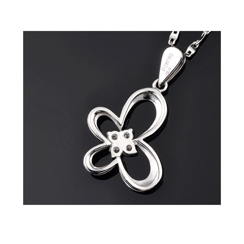 Pendentif Papillon d'or - Or blanc 18 carats - Diamants 0.08ct - 4