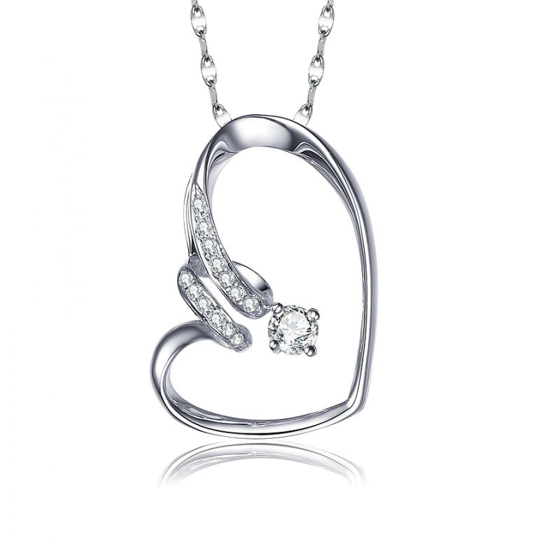 Pendentif coeur - Aile de papillon - Diamants, or blanc - 1