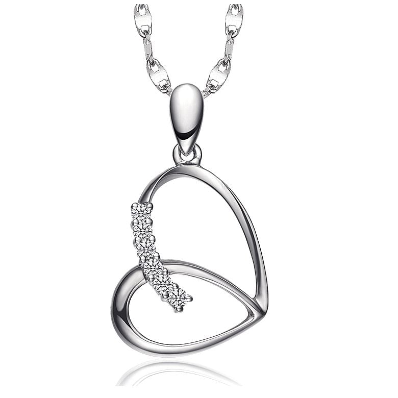 Pendentif coeur de  papillon - Or blanc, diamants - 1