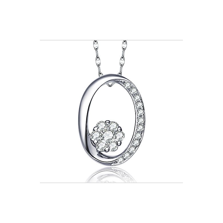 Pendentif O - Fleur préservée - Or blanc, diamants 0.19ct - 1