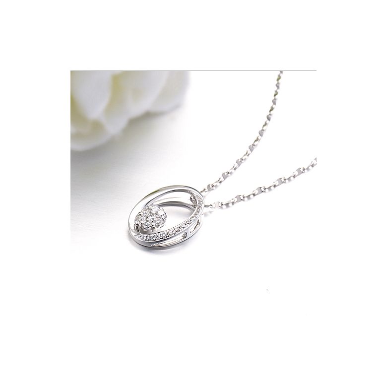 Pendentif O - Fleur préservée - Or blanc, diamants 0.19ct - 2