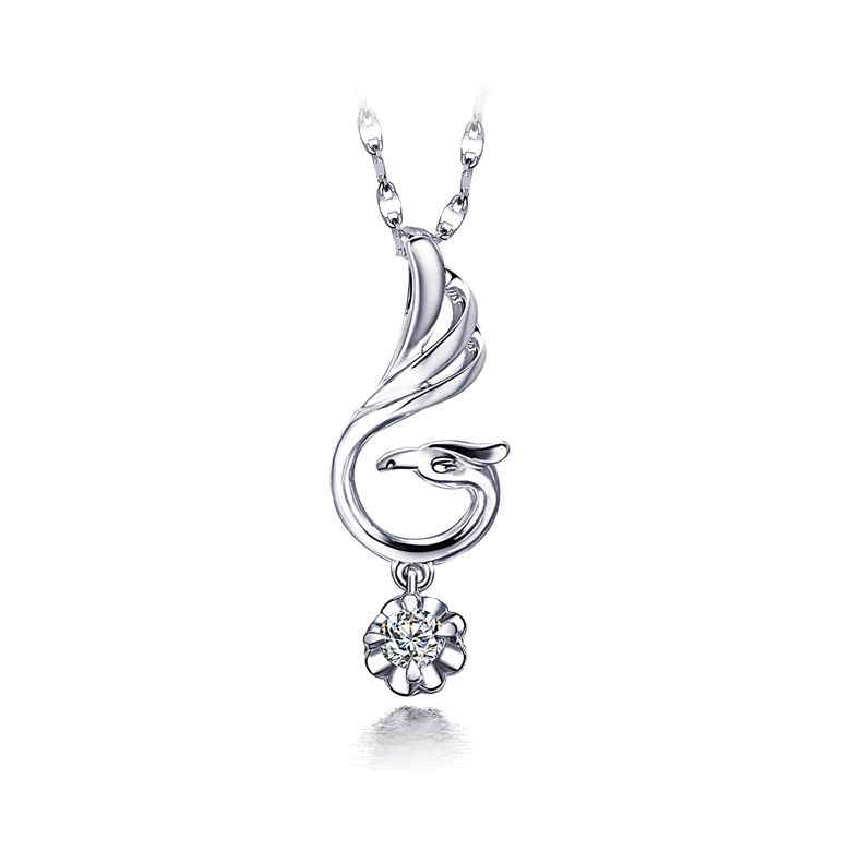 Pendentif cygne blanc - Solitaire diamant - 1