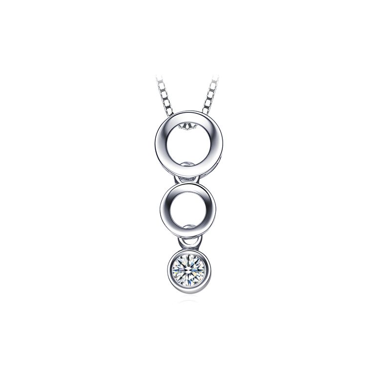 Pendentif contemporain or blanc en O - Diamant serti clos de 0.10ct - 1