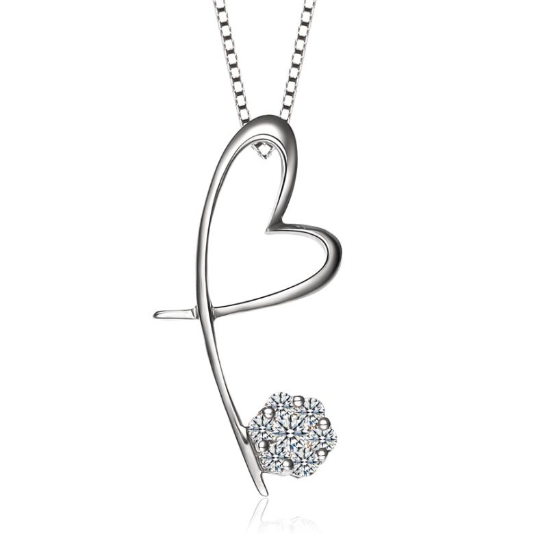 Pendentif coeur en papillon - Or blanc et diamants 0.15ct - 2