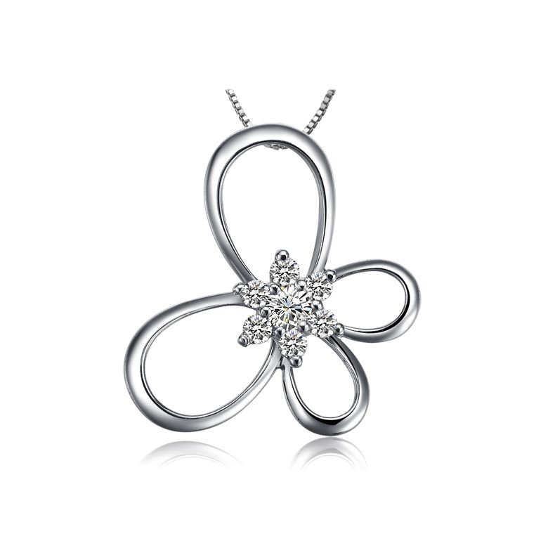 Pendentif fleur en papillon - Or blanc 18 carats - Diamants 0.10ct - 1