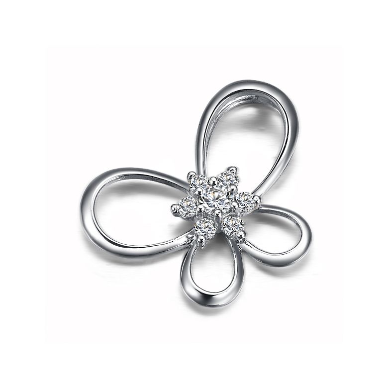 Pendentif fleur en papillon - Or blanc 18 carats - Diamants 0.10ct - 2