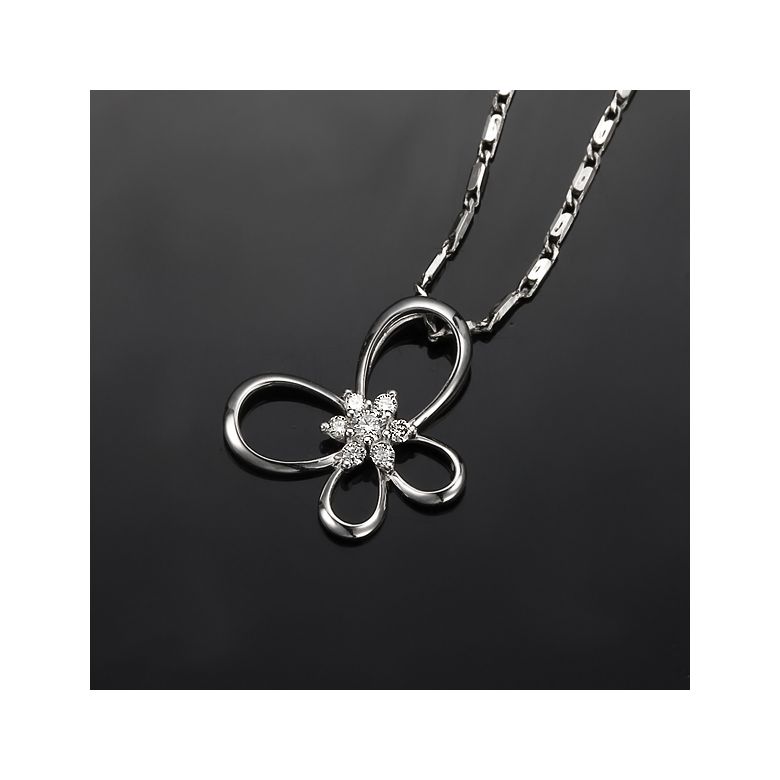 Pendentif fleur en papillon - Or blanc 18 carats - Diamants 0.10ct - 3