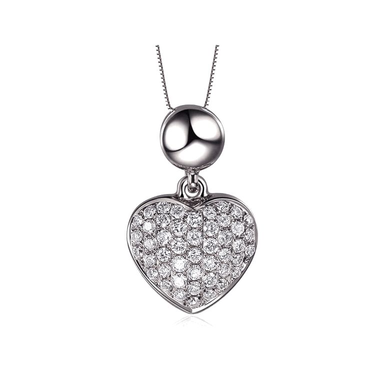 Pendentif coeur pavé de diamants - Or blanc et diamants 0.23ct - 1