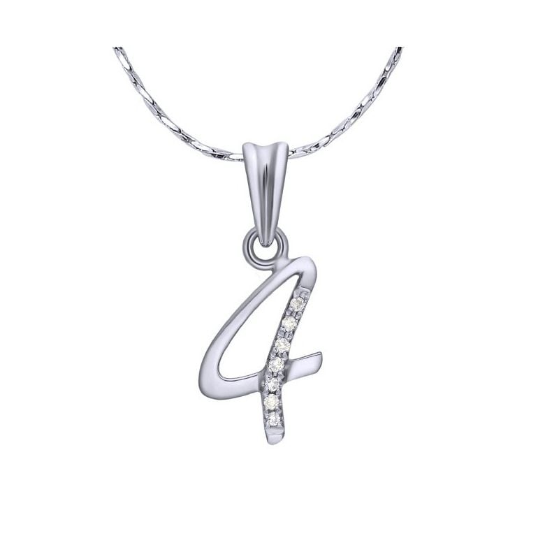 Pendentif chiffre 4 - Or blanc 18cts - Diamants 0.015ct - 1