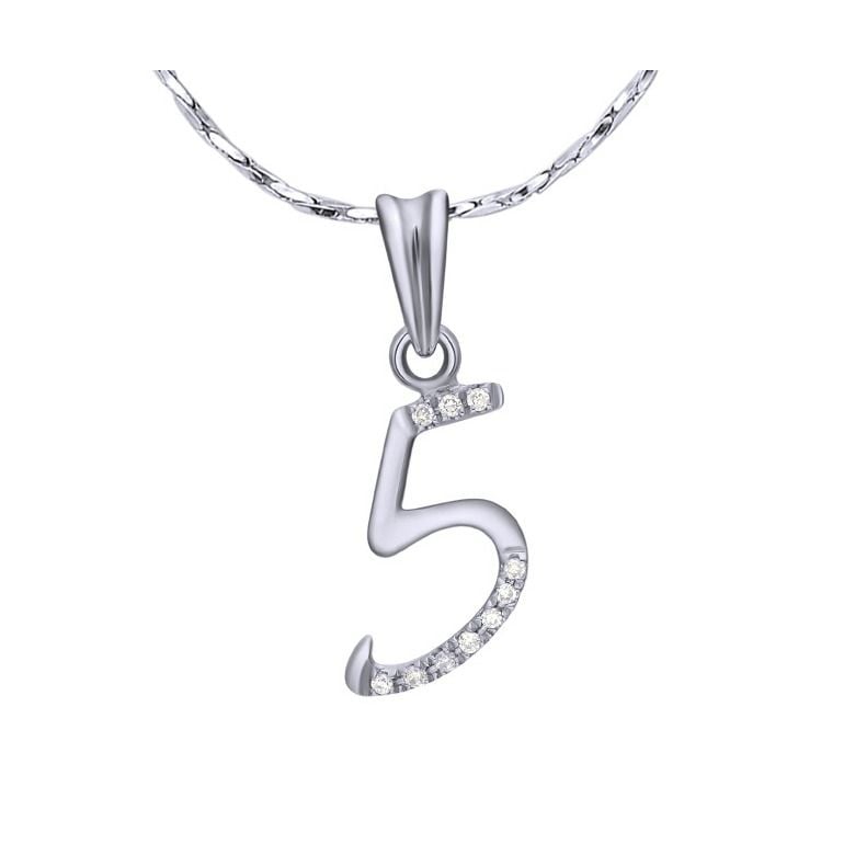 Pendentif chiffre 5 - Or blanc 18cts - Diamants 0.02ct - 1