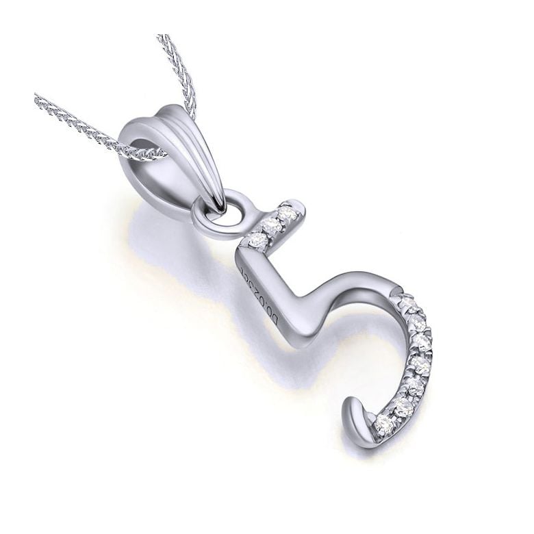 Pendentif chiffre 5 - Or blanc 18cts - Diamants 0.02ct - 2