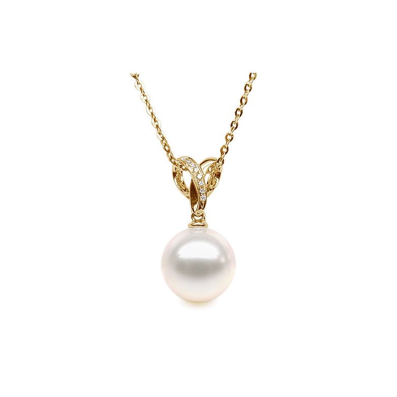 Pendentif bélière entrelacée or jaune - Perle de Chine blanche - 1