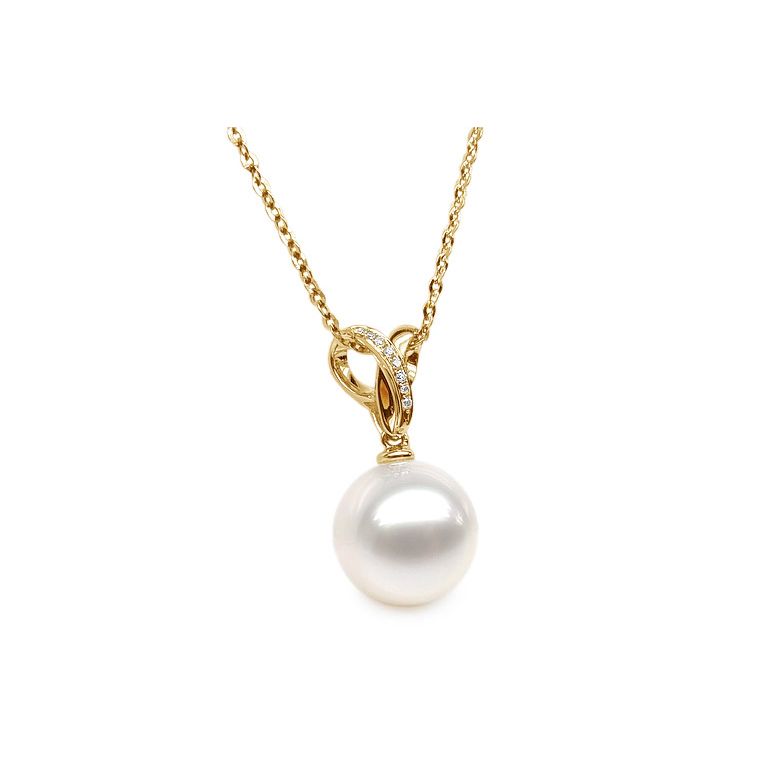 Pendentif bélière entrelacée or jaune - Perle de Chine blanche - 4