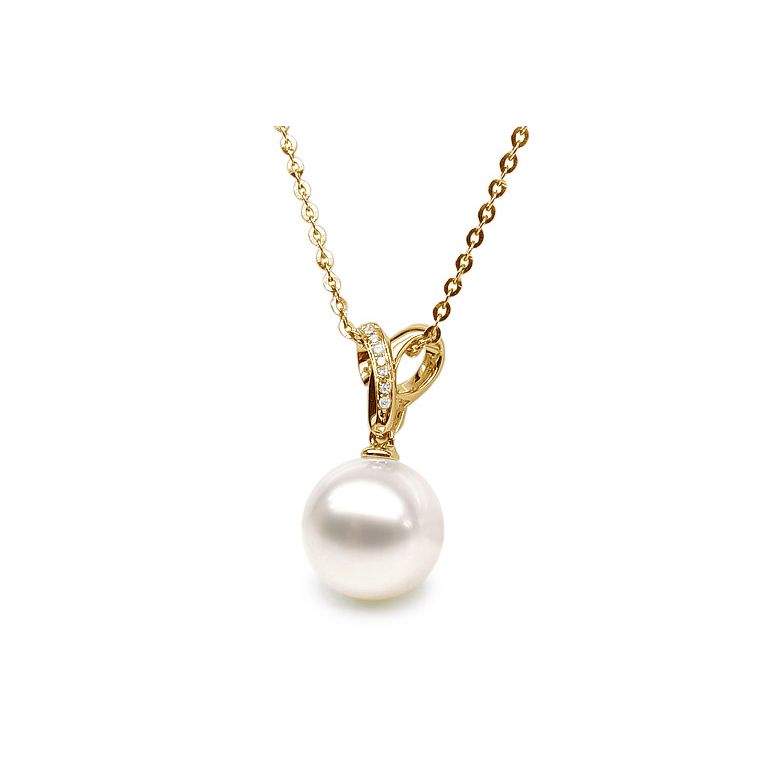 Pendentif bélière entrelacée or jaune - Perle de Chine blanche - 3