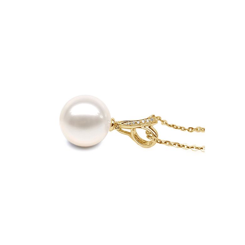 Pendentif bélière entrelacée or jaune - Perle de Chine blanche - 5